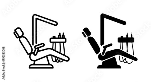 Dental Chair Icon Set with Medical Equipment