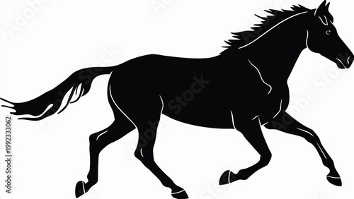 Vector illustration of a powerful galloping horse silhouette in black with galloping silhouette isolated