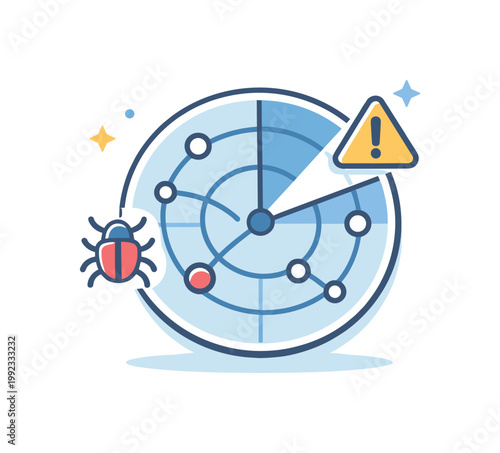 Network security monitoring and threat detection in a professional IT infrastructure concept focused on maintaining system stability and identifying risks, a radar-like