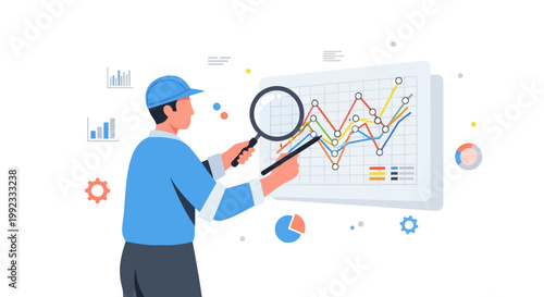 Man analyzing business data on interactive digital graph