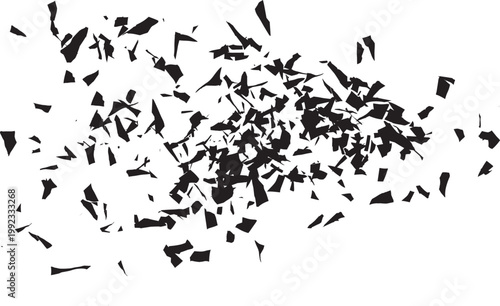 Black shattered and fractured glass with chaotic scattered splinters, broken fragments background, vector burst effect