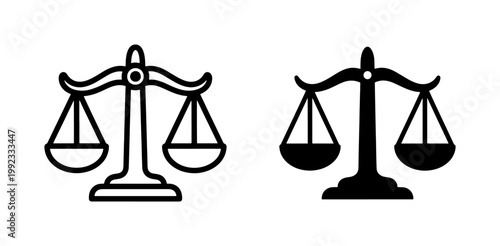 Scales of Justice Black Outline and Silhouette Vector Icons