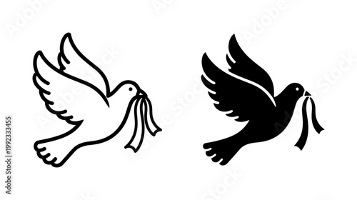 Εκτύπωση καμβά Flying Dove Icon Set with Ribbon in Beak