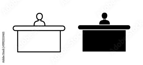 Office Reception Desk and Person Icon Set