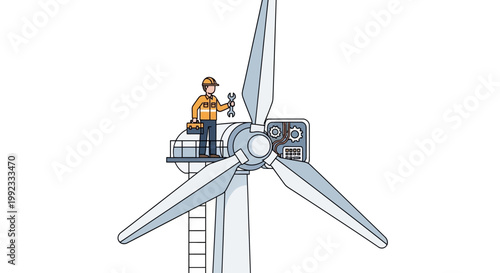 Engineer inspecting wind turbine for maintenance and safety checks