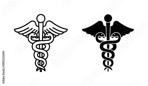 Caduceus Medical Symbol Vector Set with Snakes and Wings