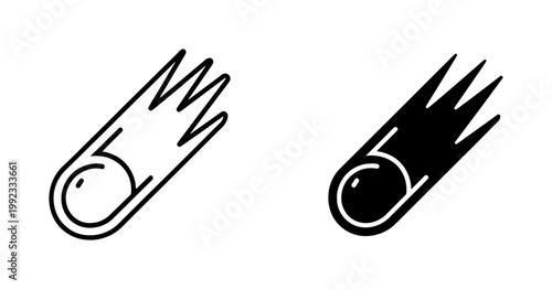 Comet falling through space line and silhouette icon set