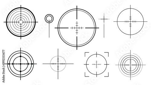 Target crosshair and aim reticle icons set with sniper scope lens frames vector illustration