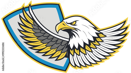 Vector illustration of a fierce eagle head profile combined with a shield emblem predator aggressive