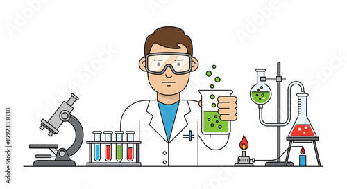 Scientist conducting experiment in laboratory with chemical equipment
