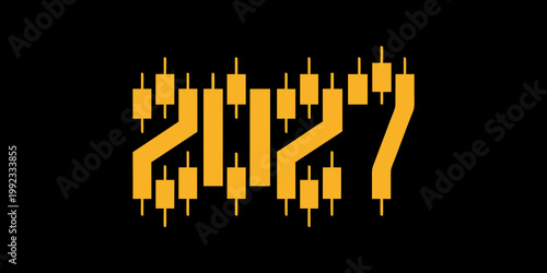 2027 Financial Candlestick Typography – Bold Yellow and Black Market Chart Number Design for Trading, Investment, Forecasting and Economic Graphic Projects