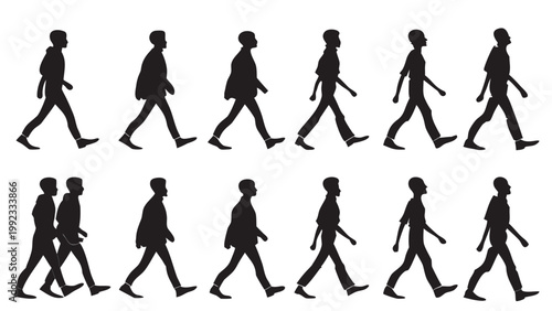 Vector illustration of silhouette collection of men walking with silhouette collection movement isolated