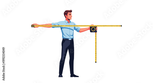 Man measuring with tape measure in vector illustration