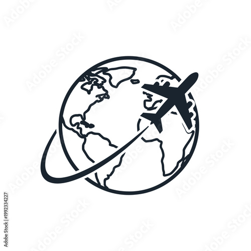 Airplane flying around the globe.