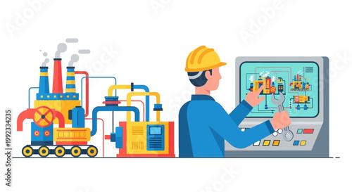 Engineer Operating Industrial Control Panel in Factory Setting