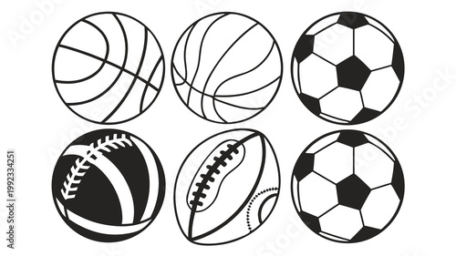 Vector illustration of various sports balls collection with basketball football volleyball athletic