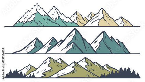 Vector illustration of mountain landscape set with forest scenery mountain landscape adventure climbing