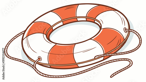 Vector illustration of an orange and white nautical lifebuoy ring with lifebuoy nautical emergency maritime