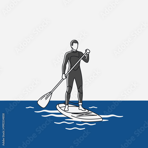 Man standing on a paddleboard in the water.