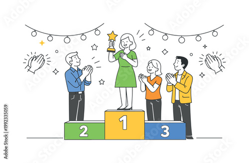 Public event and celebration in a cultural or social context where people gather to honor excellence and share memorable moments, illustrated by a ceremony scene combined