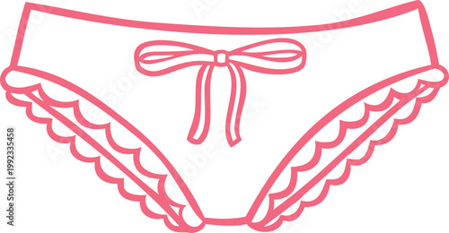 Lovely girly panties with laces trim and bow pink line art, vector doodle undies, panties underwear, lingerie apparel