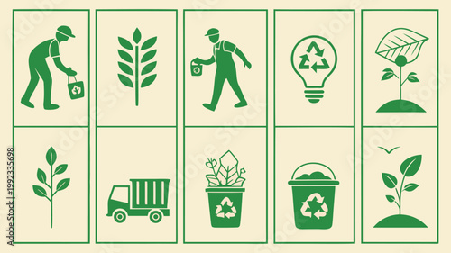 Vector illustration of eco-friendly and recycling symbols with illustration friendly recycling environment