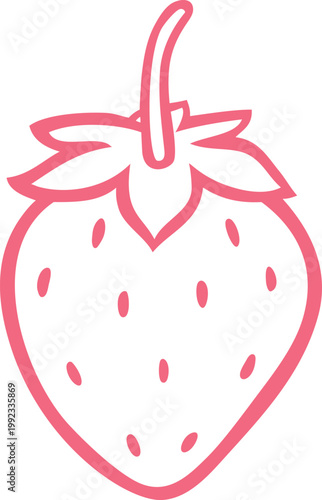 Fresh strawberry with leaves pink line art vector icon, doodle farm organic natural one berry, juicy sweet fruit food