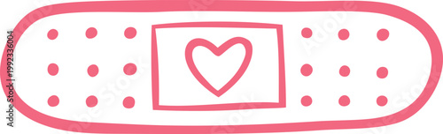Sterile bandage with heart print doodle vector icon, girly first aid plaster adhesive tape, medical treatment protection