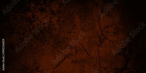 Dark reddish brown grunge texture background with cracked earth patterns and black vignette frame for spooky designs