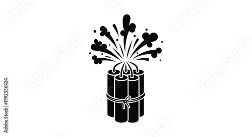A striking black silhouette depicts a bundle of dynamite with an explosive burst creating a dynamic visual silhouette high quality professional