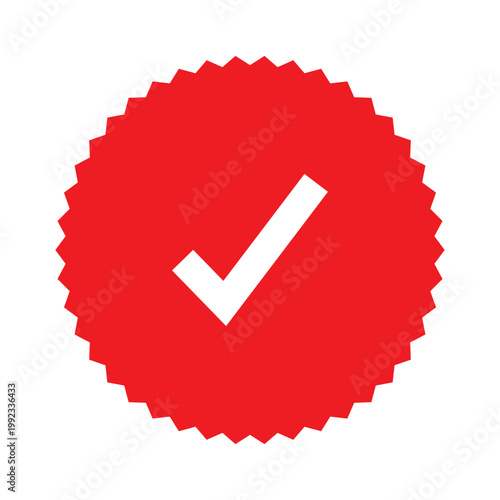 Red circle tick - alert confirmation, accepted symbol.