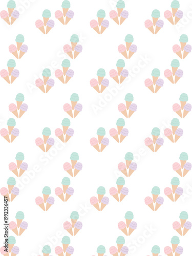 Seamless pattern with pastel ice cream cones arranged in a repeating layout . Cute minimal dessert design perfect for fabric, packaging, and summer themed templates.
