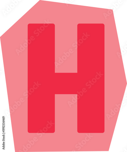 Uppercase H letter of English alphabet, vector bright festive red typeface in pink frame, kids happy font