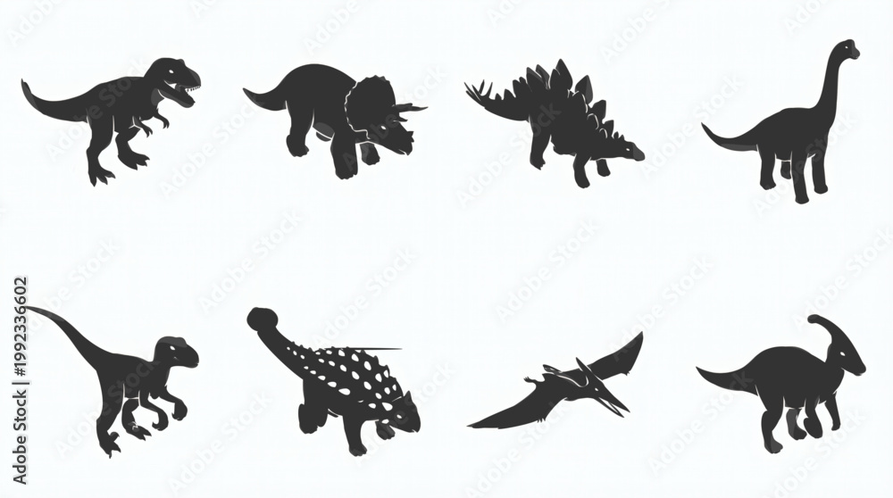 Obraz premium Vector collection of prehistoric animal silhouettes for educational design