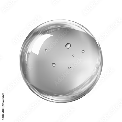 Glossy transparent glass sphere with light glow abstract background.