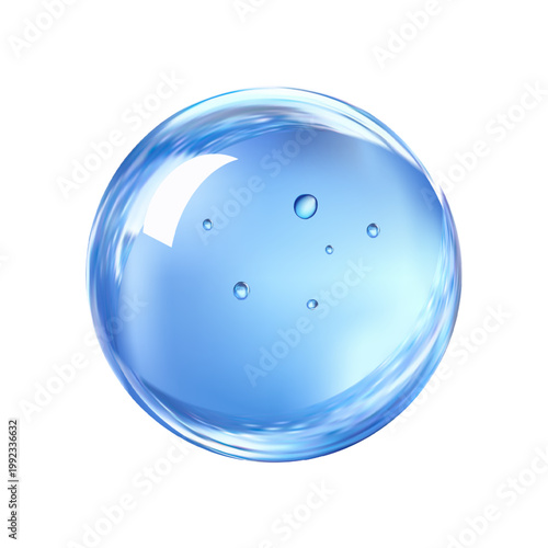 Glossy transparent glass sphere with light glow abstract background.