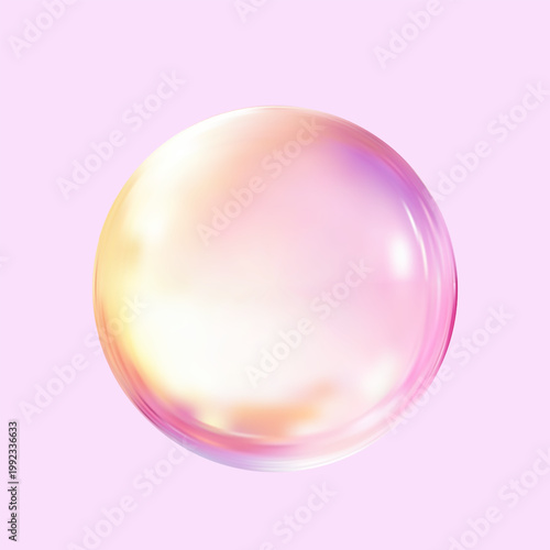 Glossy transparent glass sphere with light glow abstract background.