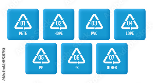 Plastic Recycling Codes Icons Set. Vector 3d icon