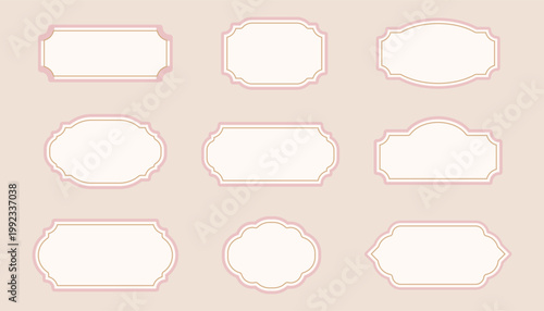 Vintage label set, elegant art deco frame, banner. Classic tags for handmade branding and rustic packaging. Sale sticker, certificate retro emblem 