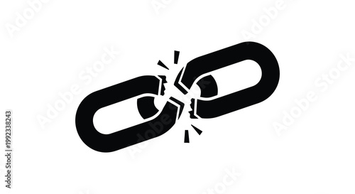 A stark black chain link breaking apart displaying a fractured connection and symbolizing disruption silhouette high quality professional detailed modern