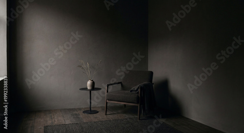 Minimalist living room with armchair and side table
