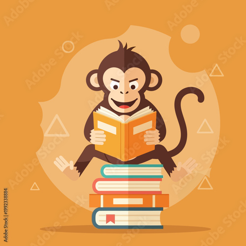 A monkey sitting on stack of books.