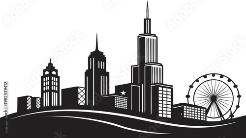 Vector illustration of a modern city skyline with ferris wheel illustration architecture skyscraper