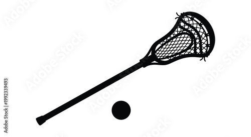 A striking black silhouette depicts a lacrosse stick and ball showcasing the sport s equipment in a minimalist style silhouette