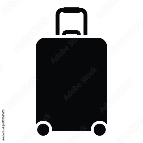 A simple black silhouette depicts a wheeled suitcase ready for travel and adventure silhouette