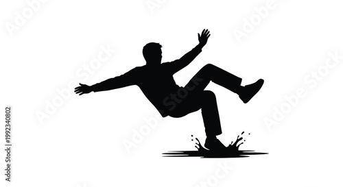 A dark silhouette of a person seemingly losing balance and falling into a puddle of water silhouette high quality professional detailed