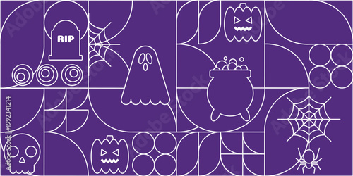 Modern Halloween Outline Pattern with Geometric Shapes