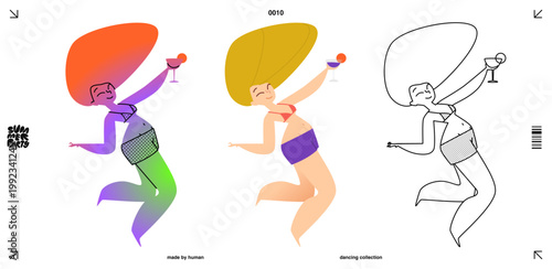 Woman Character Dance Party Cartoon People and Concert Summer Beach Club Scene with A Cheerful Young Female Dancer. An Excited Group of Friends in Nightlife Celebration for Outdoor Fun, Music
