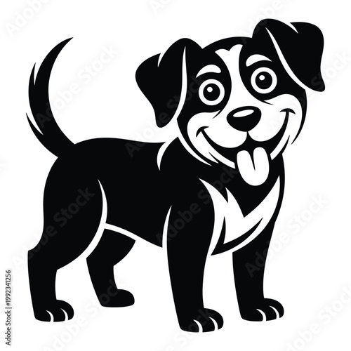 A cheerful puppy with floppy ears and a playful expression presented as a silhouette