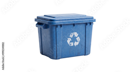 Blue Plastic Recycling Bin Container Isolated on Transparent Background, Png.
